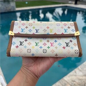 Louis Vuitton Murakami Multicolor Monogram Canvas Trifold Wallet on White